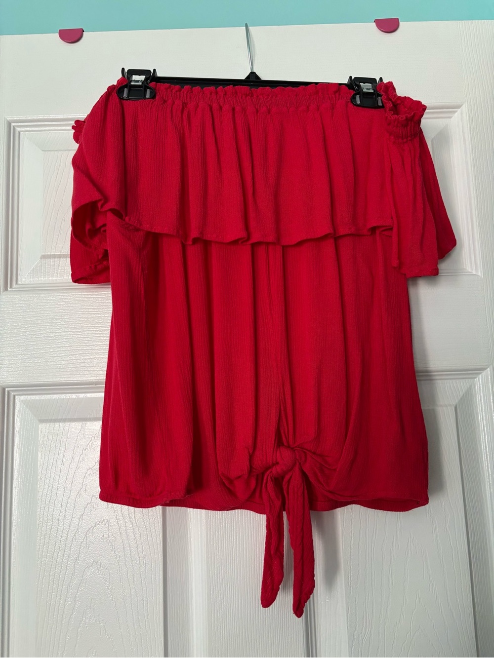 Express Red Off-Shoulder Tie-Front Top